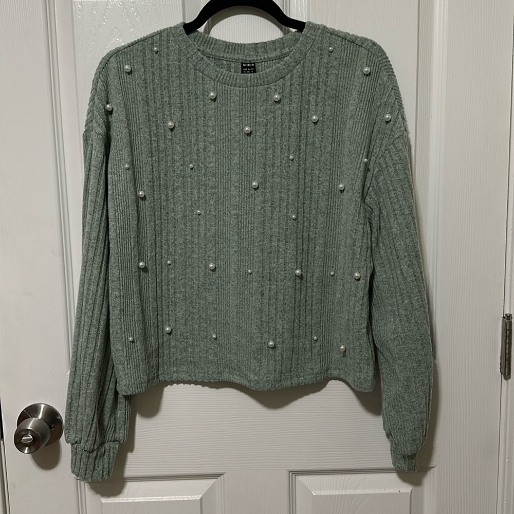 Shein Pearl Ribbed Sweater